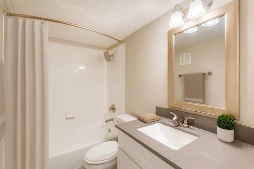 A bathroom with a white toilet, sink, and mirror.