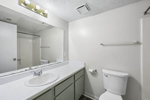 A white toilet sits next to a sink in a small bathroom.