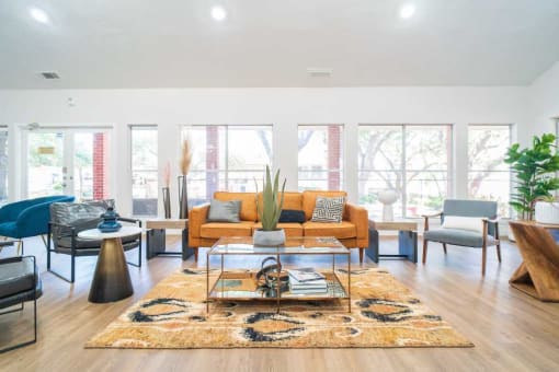 a living room with a couch and a coffee table
