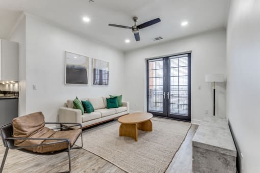 a living room with a couch and a coffee table