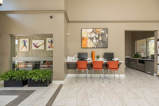 Clubhouse with dining area at Woodbridge Villas Apartments, Sachse, TX, 75048