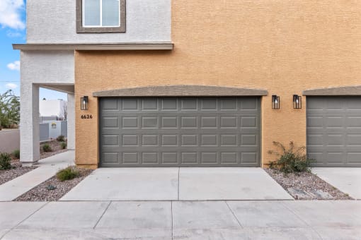 a garage door on the side of a house