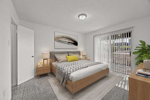 A bedroom with a large bed and a painting on the wall.