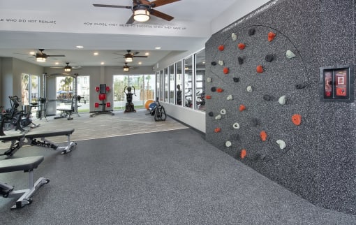 the estates at tanglewood|personal gym with rock wall
