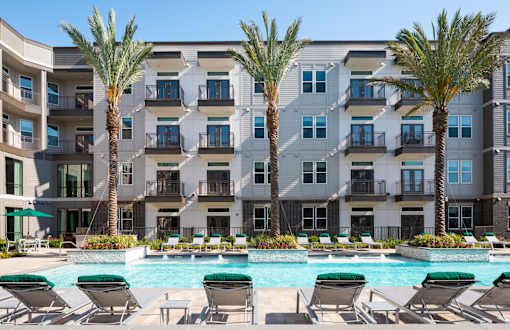 poolside with benches