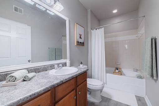 A bathroom with a white toilet, sink, and bathtub.