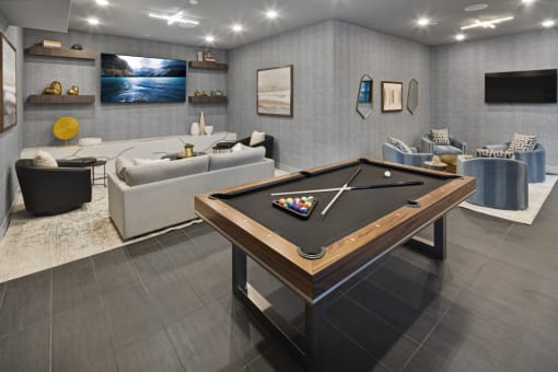 pool table in clubhouse at the estates apartments at Aura Vegas Apartments, Las Vegas