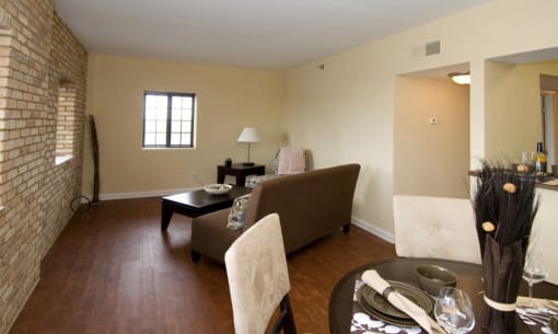 Living Room With Dining Area at The Ambassador at Library Square, Indiana, 46204
