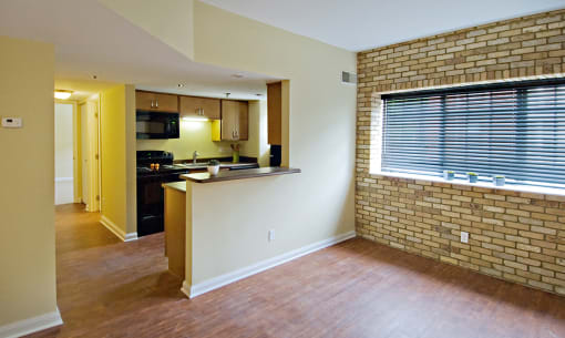 Kitchen and Living Room at The Ambassador at Library Square, Indianapolis
