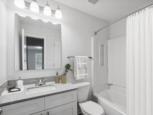 a bathroom with a sink toilet and bathtub