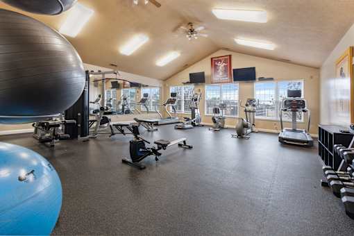 Large Fitness Center at Heritage Trail Apartments in Terre Haute, IN.