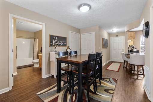 Open dining room at Heritage Trail Apartments in Terre Haute, IN.