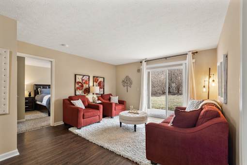 Large living room at Heritage Trail Apartments in Terre Haute, IN.
