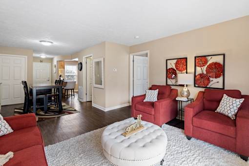 Spacious living room at Heritage Trail Apartments in Terre Haute, IN.