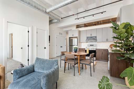 One bedroom loft with living, dining, kitchen and bedroom at Cole Motor.