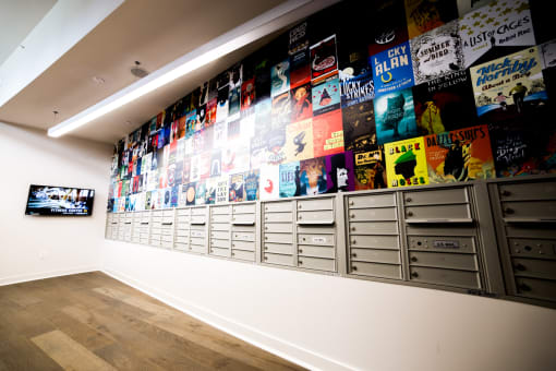 Fitness Room With Movie Posters And Locker at The Congress at Library Square, Indianapolis, Indiana