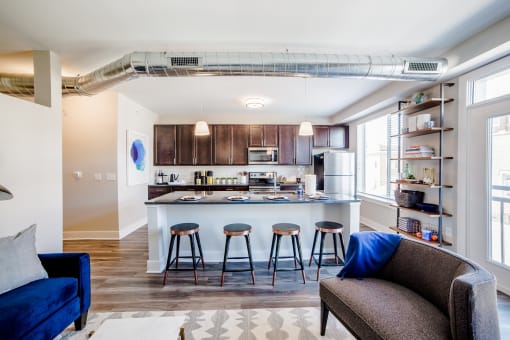 Gourmet Kitchen With Island at The Congress at Library Square, Indianapolis, IN, Indiana