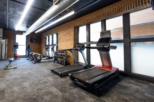 Cardio Machines In Gym at Harness Factory Lofts and Apartments, Indiana