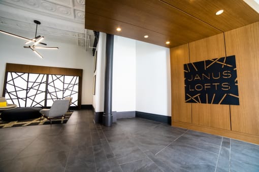 Contemporary Lobby Area at Janus Lofts, Managed by Buckingham Urban Living, Indianapolis, IN