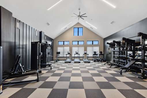 Fitness center at Montage West Lafayette Apartments, West Lafayette