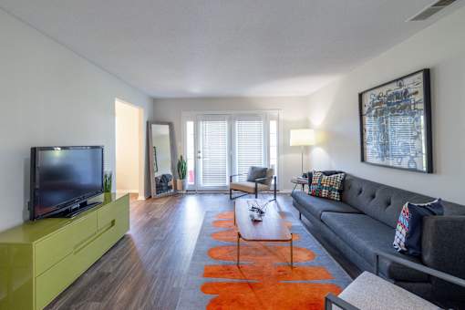 Spacious Living Room With Private Balcony at Gramercy Apartments, Carmel