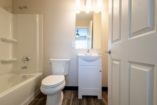 a bathroom with a toilet and a sink and a bath tub