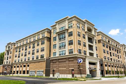 Exterior view of the Portrait Midtown apartment community, highlighting the building's contemporary architectural design.