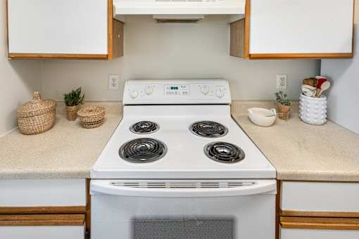 Kitchen Stove and White Cabinetry at Steeplechase at Shiloh Crossing