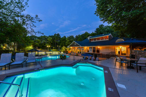 Pool View In Night Sky at Rosemont Vinings Ridge, Georgia, 30339