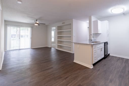 Wood Floor Living Room at The Residence at White River Apartments, Indianapolis
