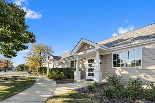 The clubhouse entrance at The Winds at Poplar Creek Apartments , Schaumburg, 60194