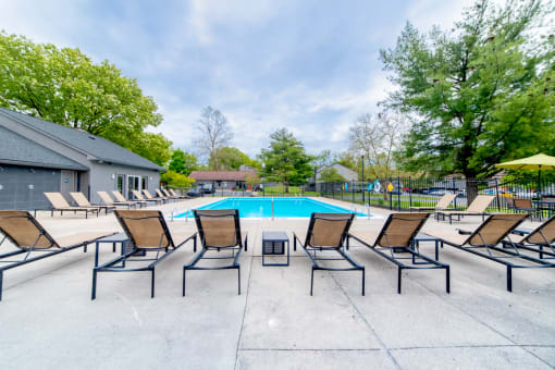 Extensive Resort Inspired Pool Deck at Woodbridge Apartments, Kentucky
