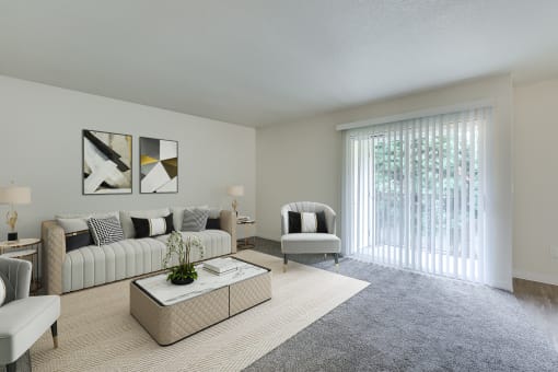 Sherwood Apartments- Township Sherwood- Modern Decor with Glass Sliding Doors and Wall-to-Wall Carpeting