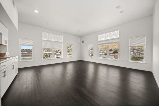 kitchen with cabinets at Grand and Linden Family Apartments, California