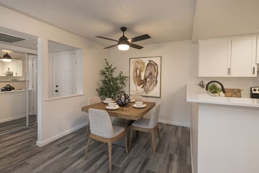 The Arlo Apartments in Citrus Heights dining area with ceiling fan