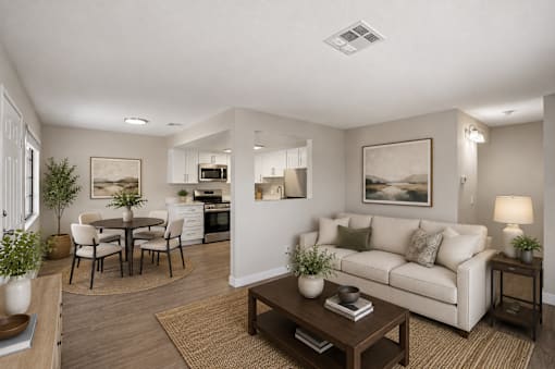 Open concept living and dining area at Dash Apartments, Las Vegas, Nevada