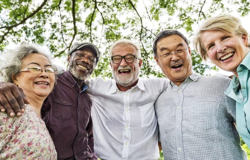 Senior friends spending time together outside at DOVER WOODS SENIOR APARTMENTS, Fairfield, CA 
