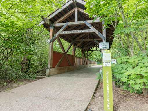 A wooden bridge at Fairview Village Apartments, Fairview, 97024