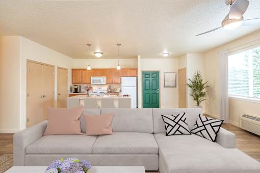 Living Room With Kitchen at Fairview Village Homes, Fairview, OR