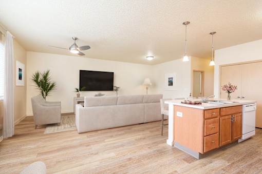 Kitchen And Living Area at Fairview Village Homes, Fairview, OR, 97024