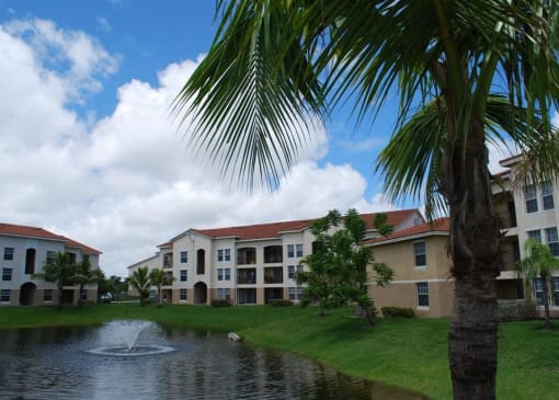 Building and lake at Portofino, Palm Springs, Florida