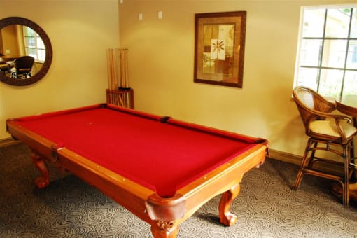 Pool table in center of room at Harbour Cove, Hallandale Beach, FL
