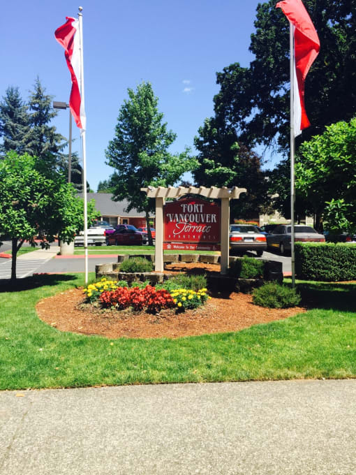 the sign for Fort Vancouver Terrace in front of the parking lot at Fort Vancouver Terrace, Vancouver, Washington