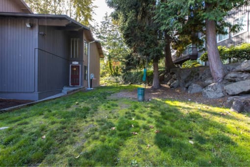 green lawn outside apartments at Whisperwood, Seattle, Washington