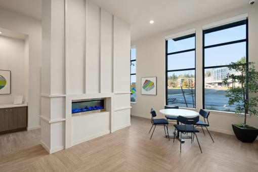 Community Lobby with fireplace and seating table