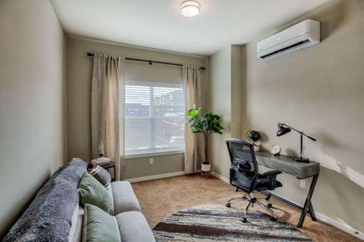 Office set up in room with window at Salish Flats APARTMENTS, Airway Heights, WA 99001