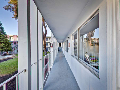 The Post Apartments exterior community hallway