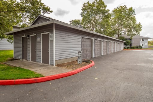 row of garages at Township Eastside, Portland, Oregon
