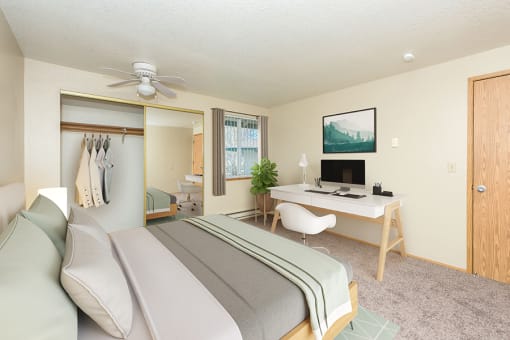 bedroom and closet at Township Eastside, Portland, Oregon