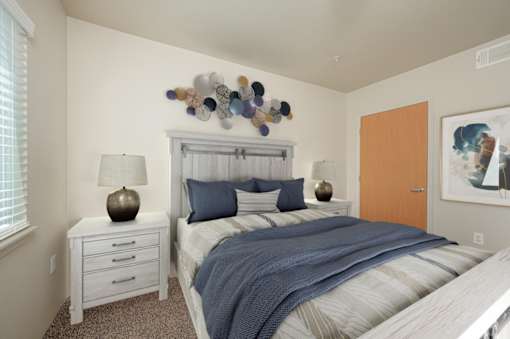 Bedroom with bed and nightstand at Vintage at Laughlin, Laughlin, NV, 89029